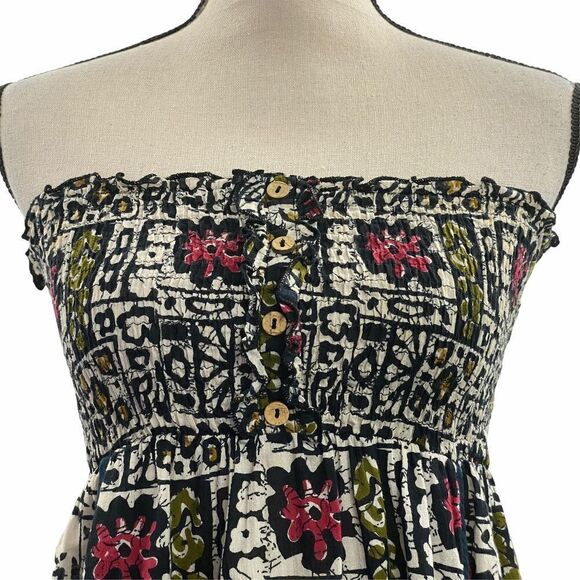ABSTRACT Cartoon Floral Strapless Button Dress - Picture 2 of 9